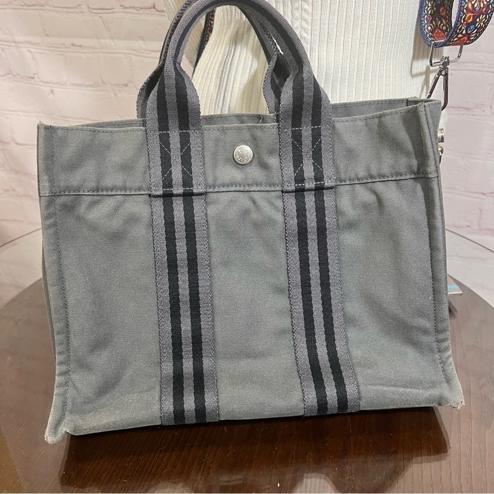 HERMÈS Fourre Tout PM. Mini Canvas tote with snap closures. “Distressed”… - Picture 6 of 16